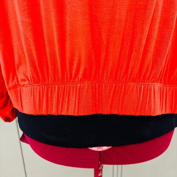 Premise Open Waterfall Cardigan Sz XL Orange Ruched Sleeve Lightweight high/low - Picture 4 of 10
